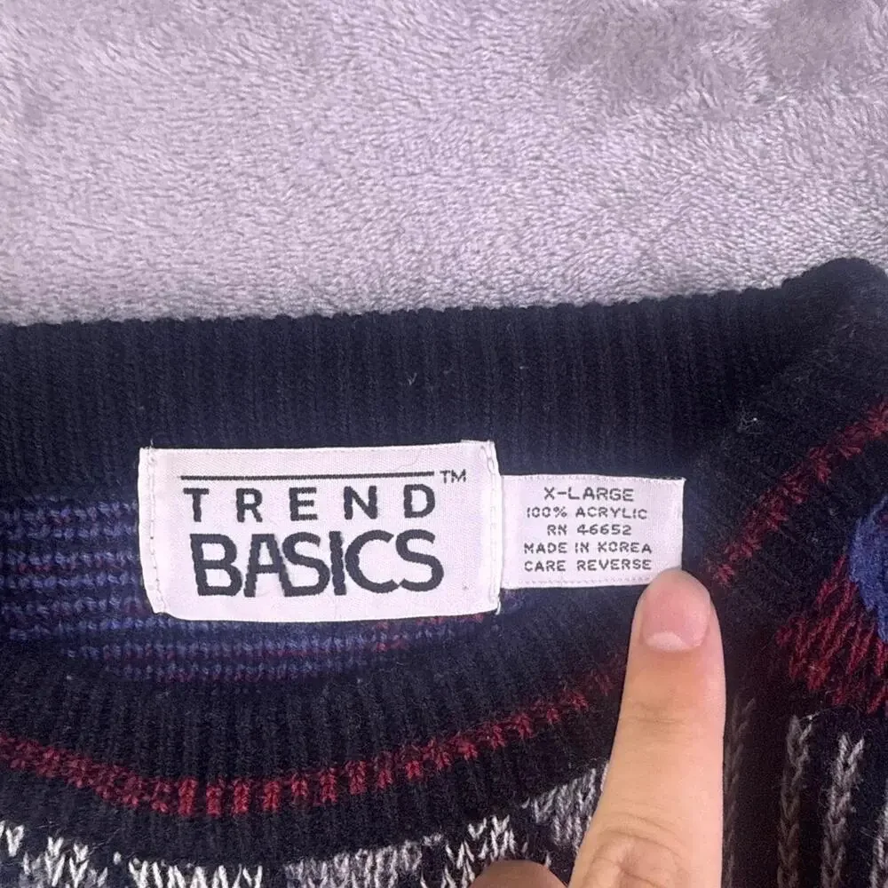 VTG 90s Trend Basics Sweater Men’s XL Geometric Abstract Grandpa Knit Multicolor